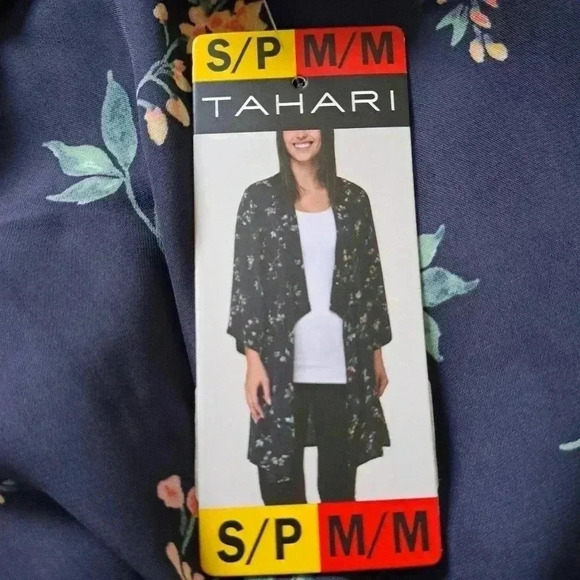 New Tahari Floral Open Top Kimono  Style Blue Small Medium Lightweight Shirt - Picture 10 of 16